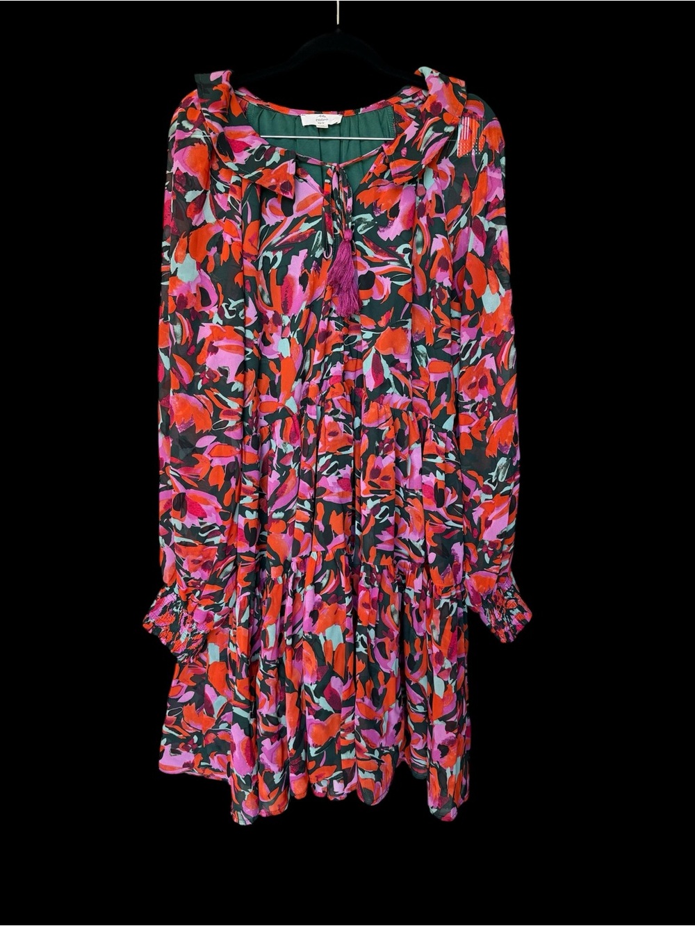 entro Pink Multi Floral Tiered Long-Sleeve Mini Dress - Picture 2 of 9